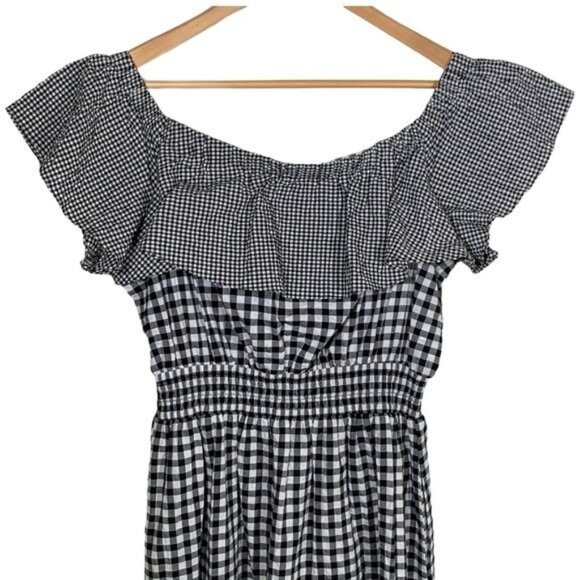 Rachel Roy XXL Gingham Plaid Off Shoulder Ruffle Peasant Sundress - Picture 8 of 11